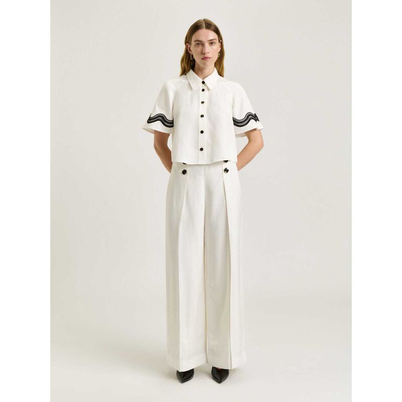 Veronika Maine Viscose Linen Twill Shirt With Lace image number 3